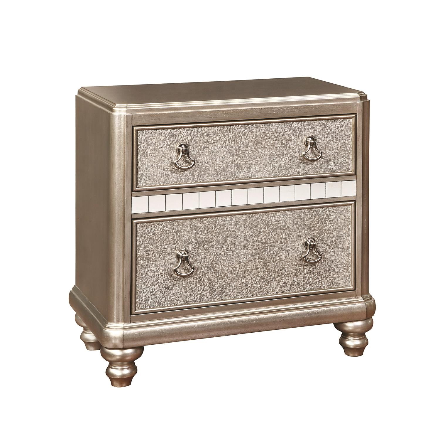 Elegant Transitional 2-Drawer Nightstand in Metallic Platinum