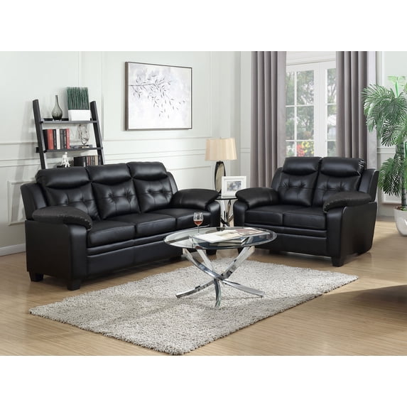 Coaster Finley 2-Piece Upholstered Padded Arm Tufted Sofa Set, Black