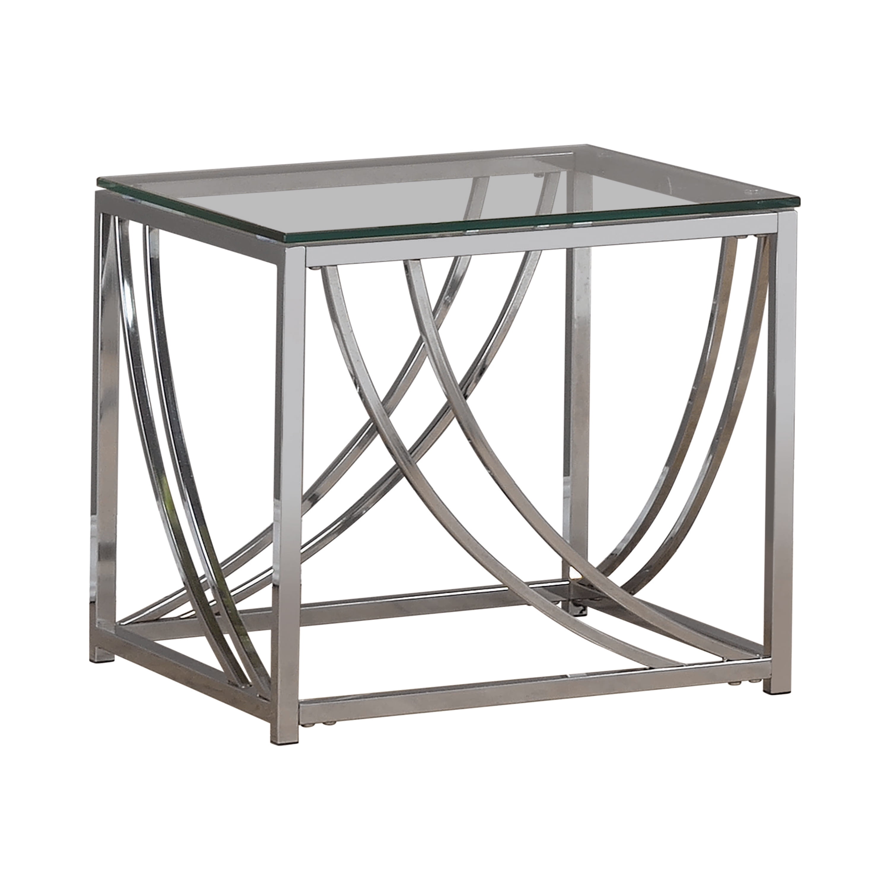 Elegant Chrome Square Glass-Top End Table