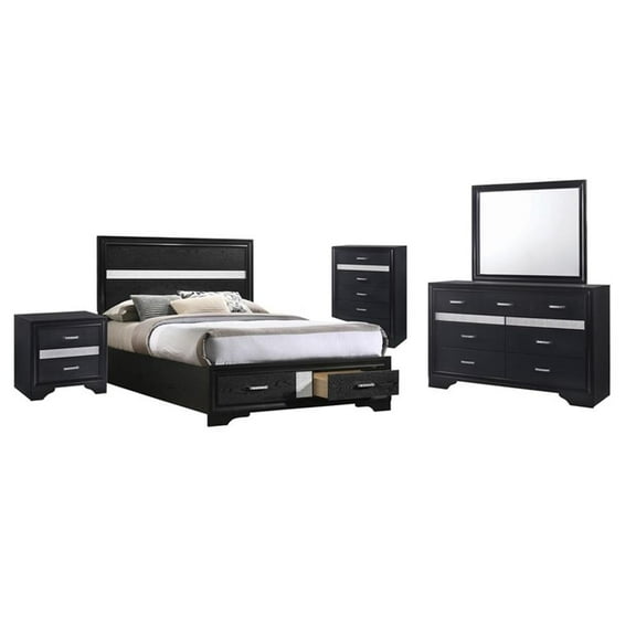 Coaster Company Miranda 5-Piece Glam Wood Full Bedroom Set, Black