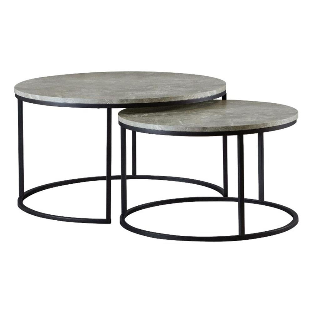 Gray Faux Marble and Wood Round Nesting Coffee Table Set