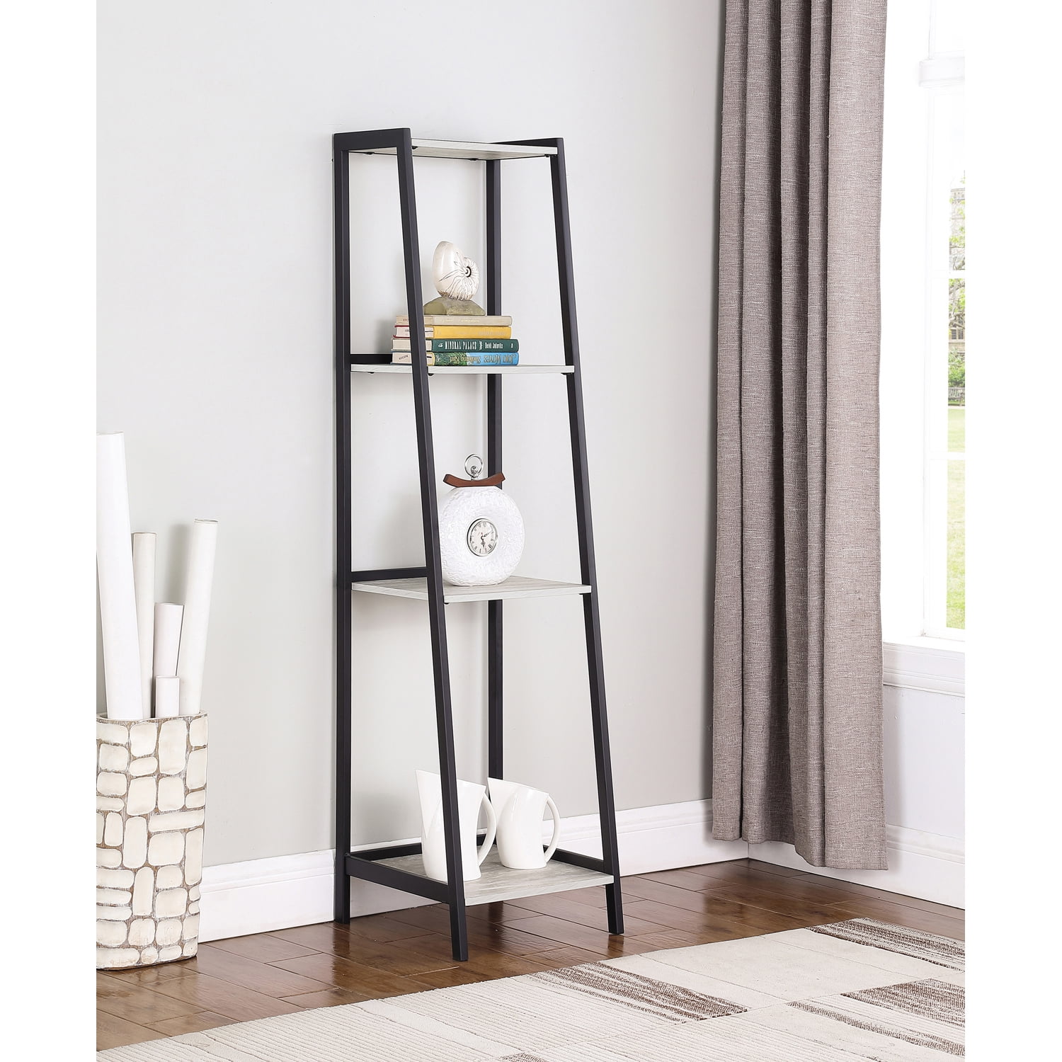 Pinckard 68.75" Gray Stone and Black Ladder Bookcase
