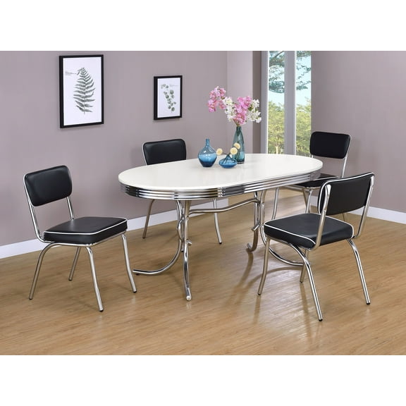 Coaster Company Retro 5 Piece Modern Metal Dining Table Set, Chrome/Black