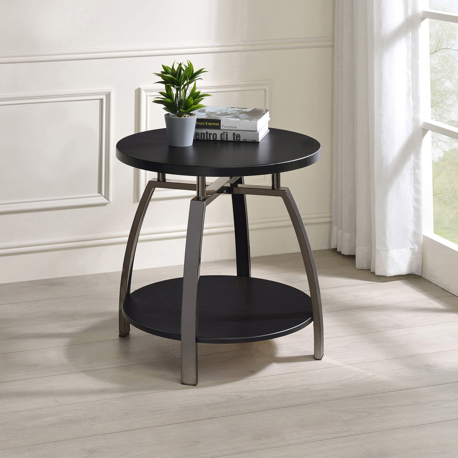 Dacre Round Black Wood and Metal End Table