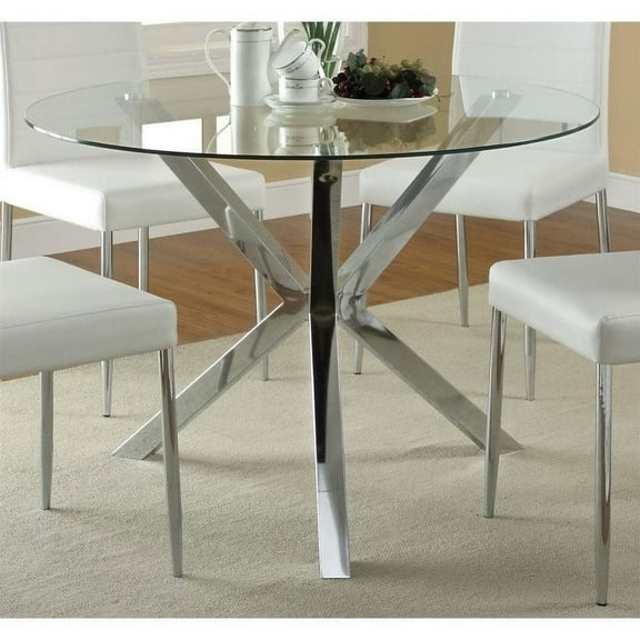 Coaster Company Vance Contemporary Glass Top Round Dining Table in Chrome