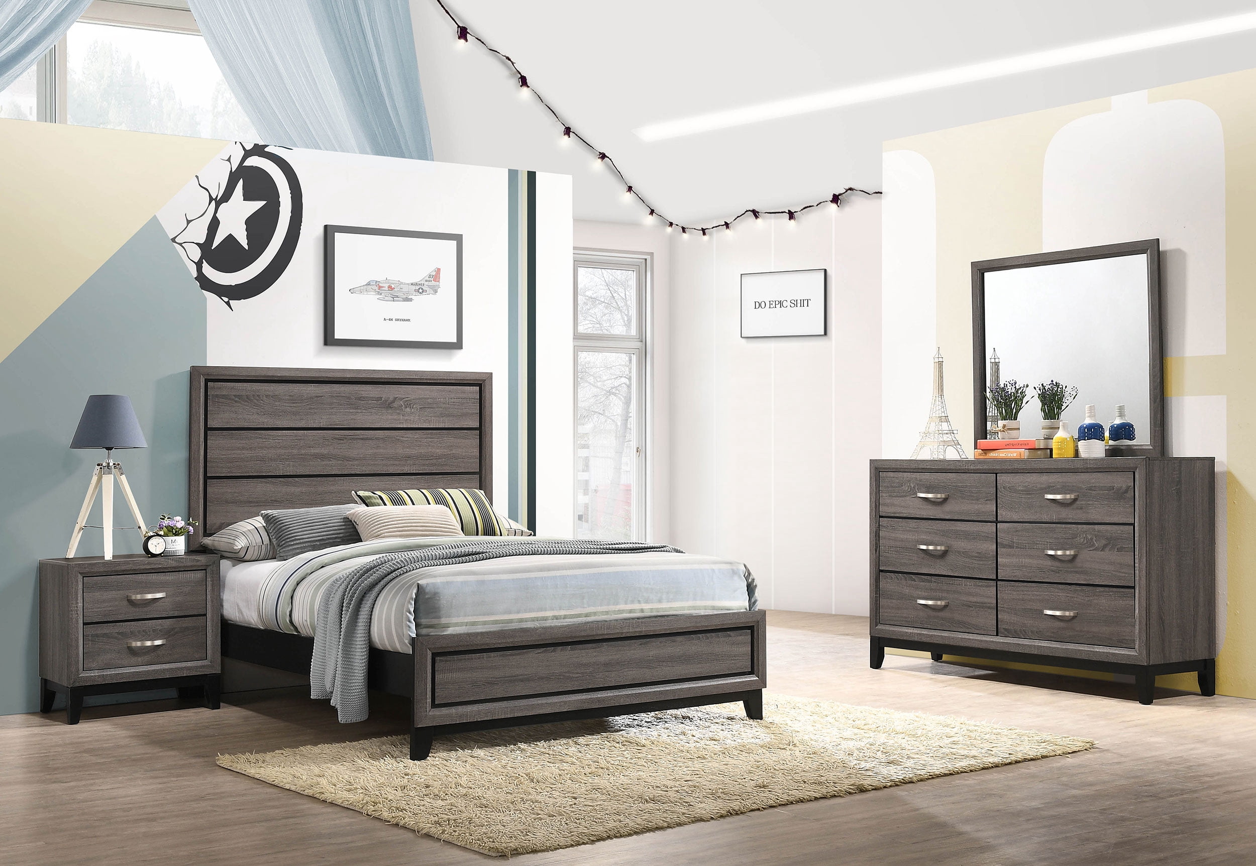 Watson 4-Piece Full-Size Bedroom Set with Bed, Dresser, Solid Wood