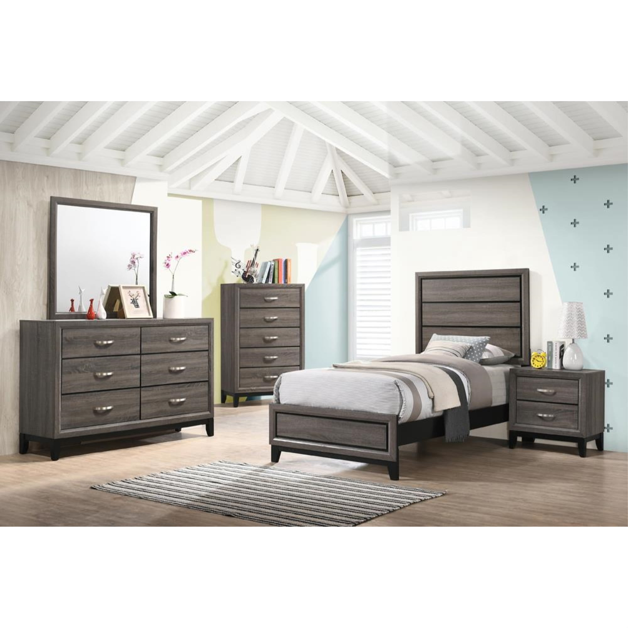 Watson 5-Piece Twin Bedroom Set in Gray Oak and Black