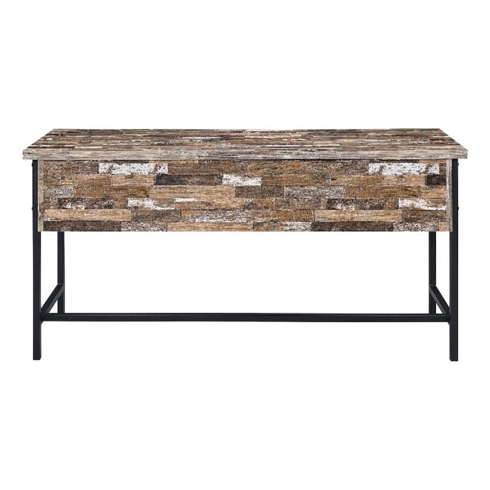 Salvaged Cabin Wood and Black Metal 4-Drawer Writing Desk