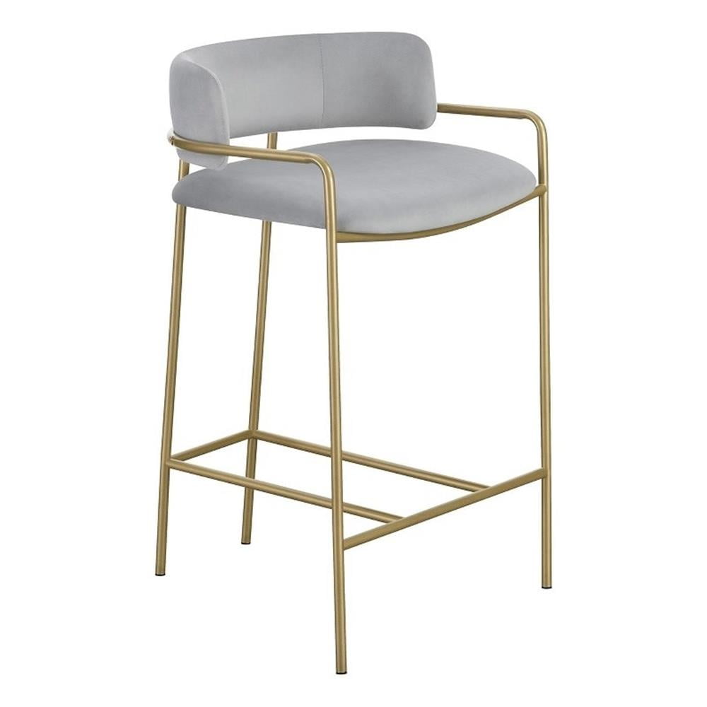 Comstock 32.5" Gray Velvet and Gold Metal Counter Stool