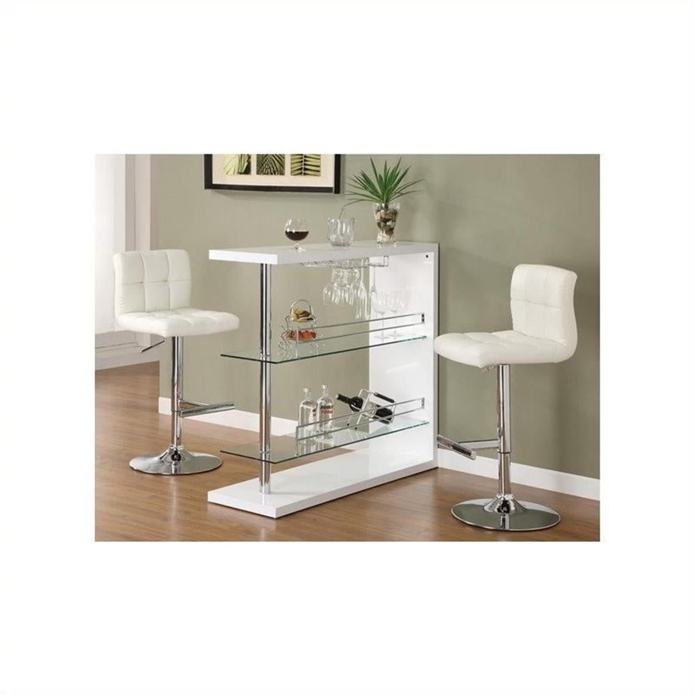 Glossy White and Chrome Adjustable Bar Set with Glass Shelves