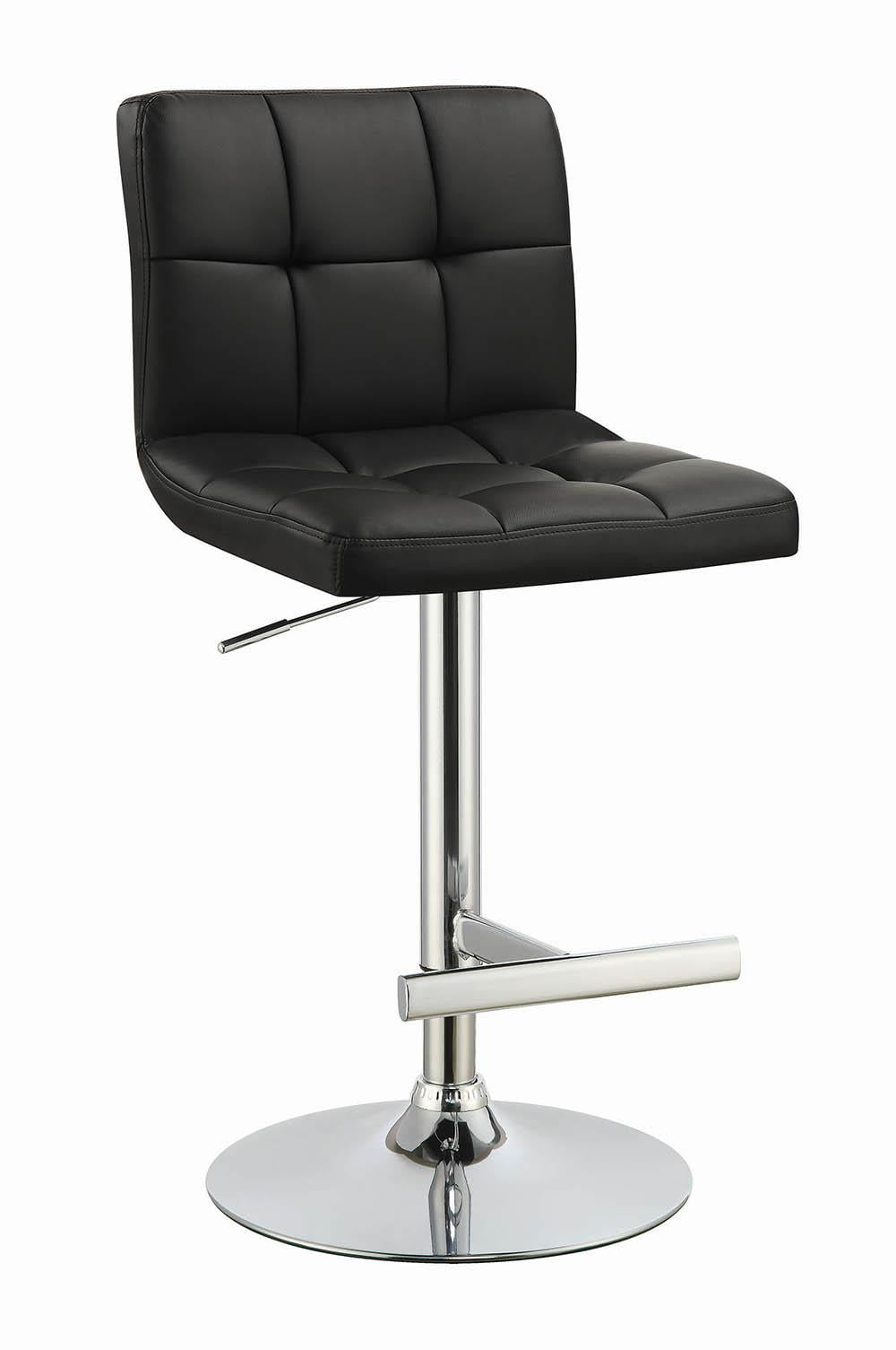 Adjustable Black Faux Leather and Chrome Bar Stools Set