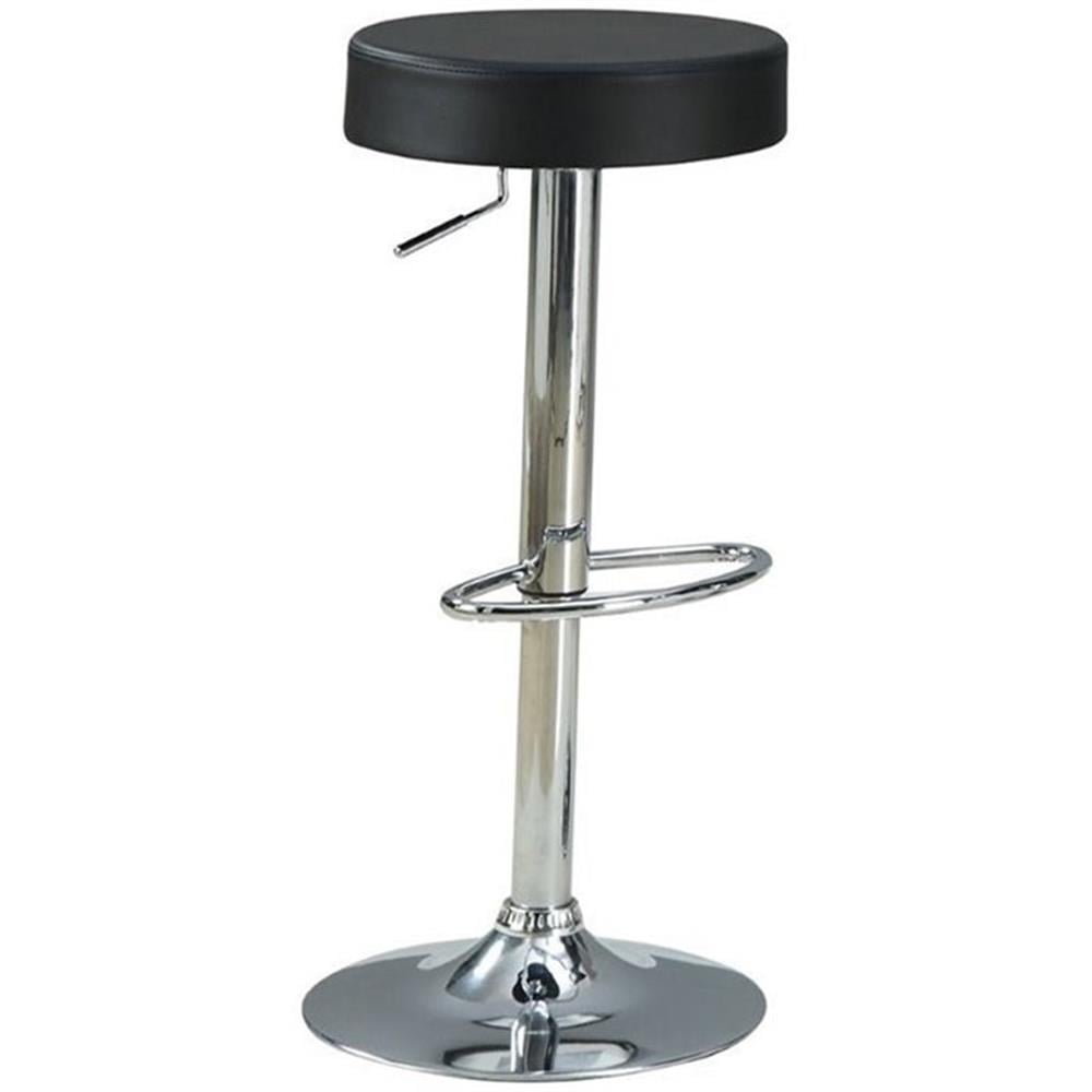 Black Faux Leather Adjustable Swivel Bar Stool with Chrome Base