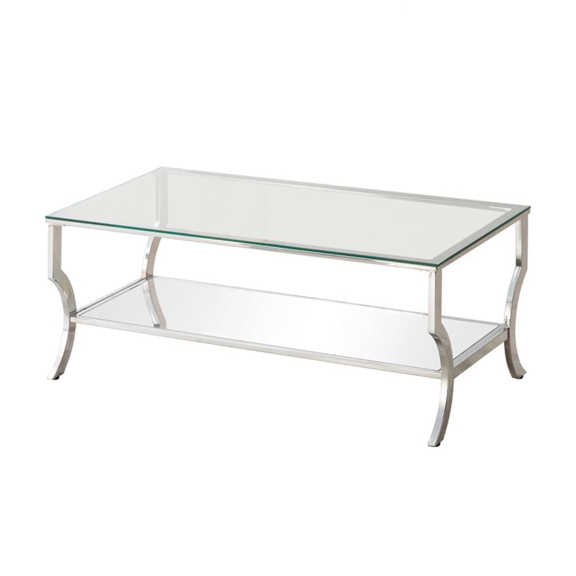 Rectangular Silver Glass and Metal Mirrored Coffee Table