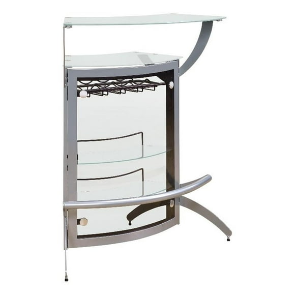 Coaster Contemporary Metal Glass Top Home Bar Unit in Silver