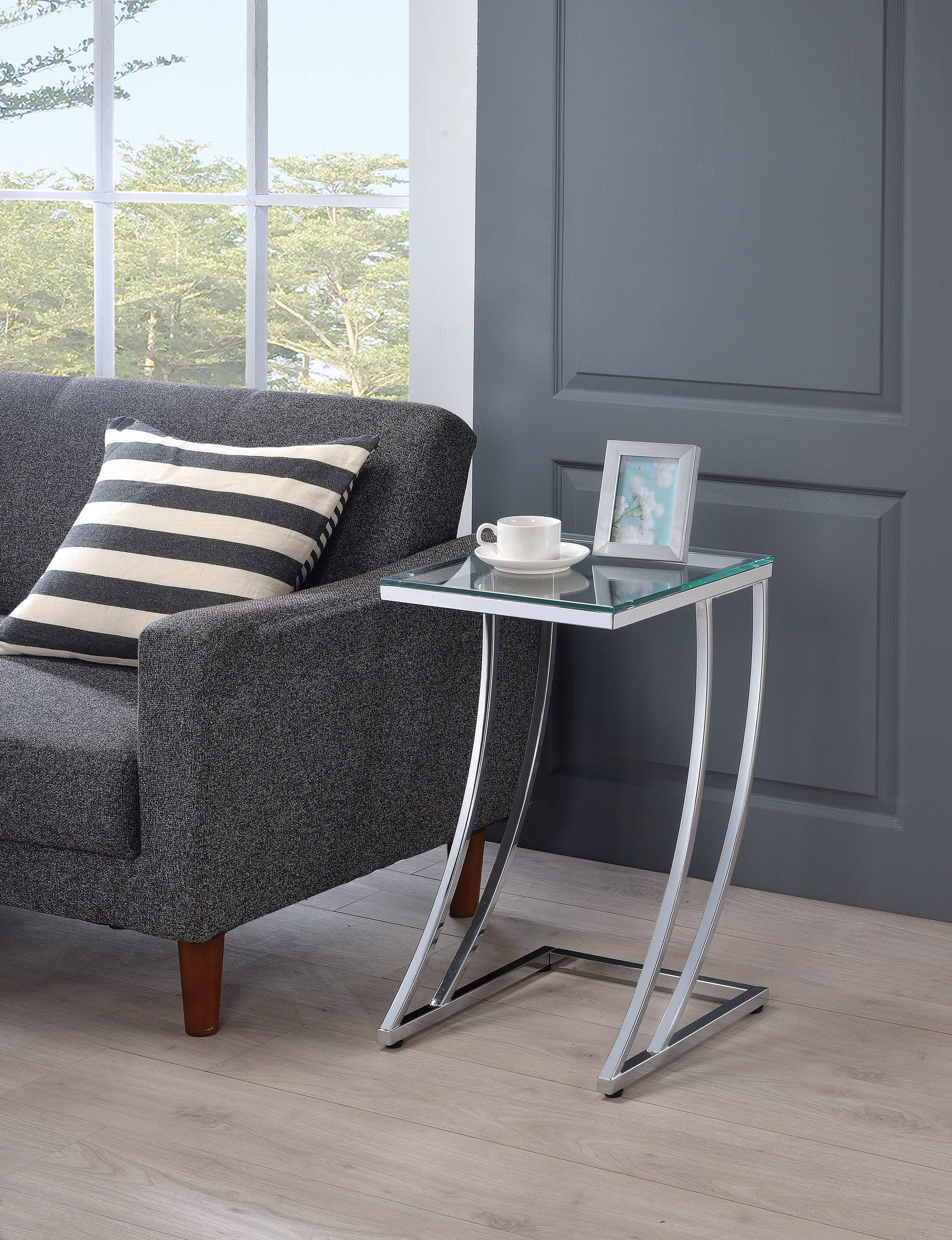 Cayden Contemporary Chrome and Clear Glass Accent Table