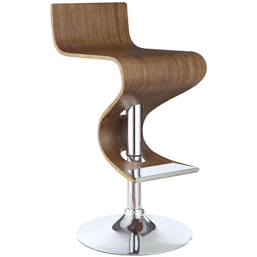 Covina Contemporary Swivel Adjustable Bar Stool in Walnut and Chrome