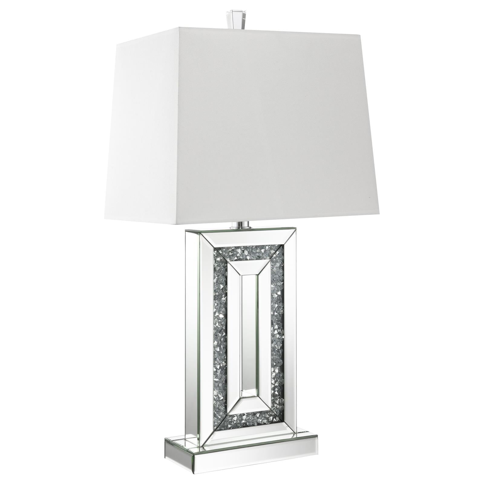 Contemporary Silver Mirrored Table Lamp with White Shade