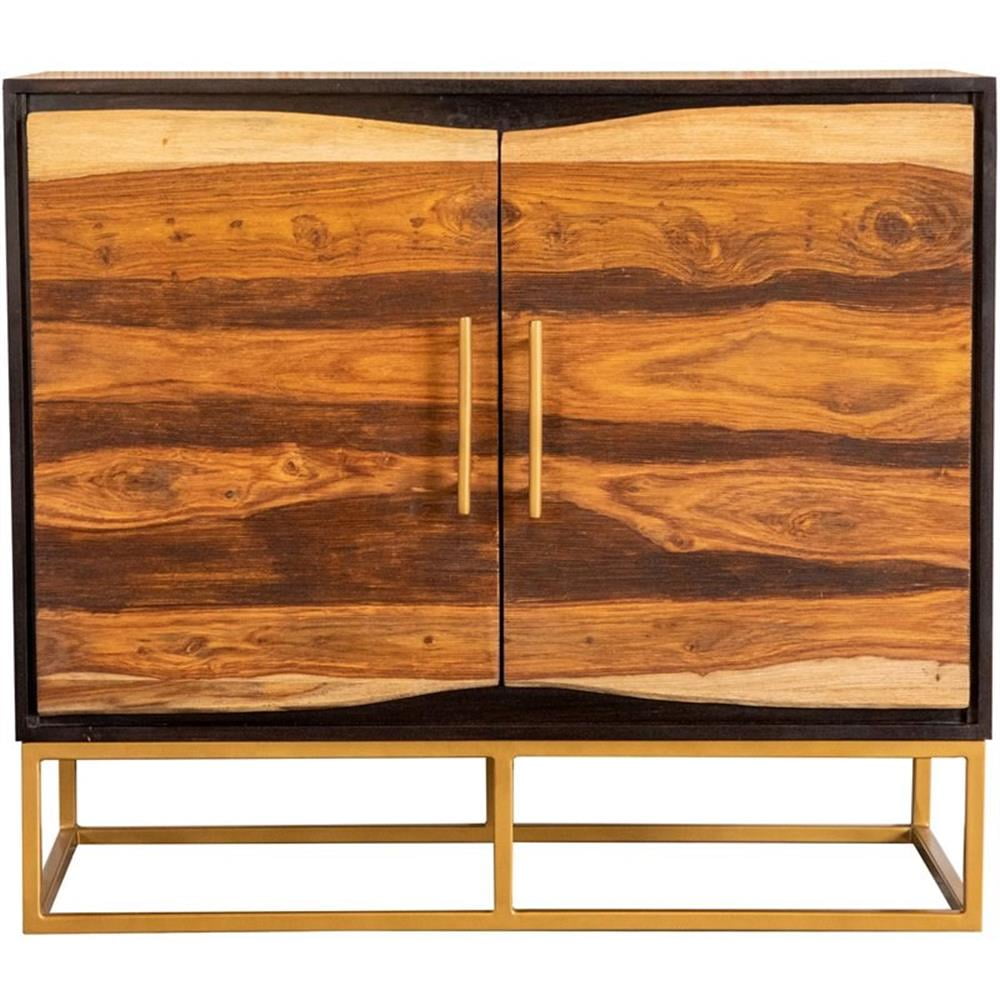 Black Walnut and Gold 2-Door Wood Accent Cabinet