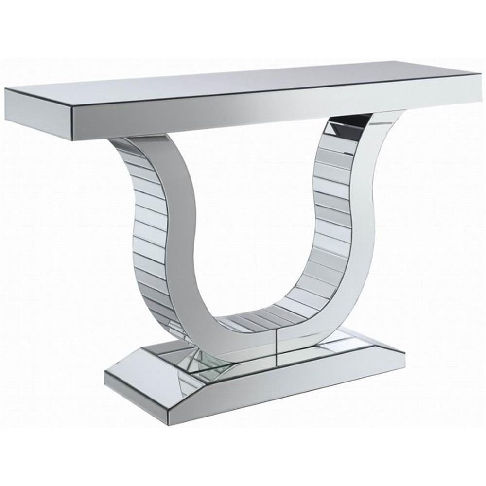 Sleek Silver U-Shaped Metal and Glass Console Table with Mirror Finish