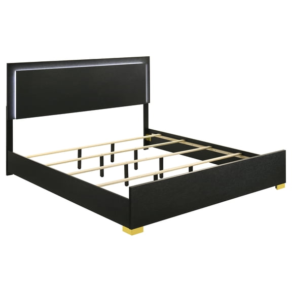Marceline Wood Eastern King LED Panel Bed Black