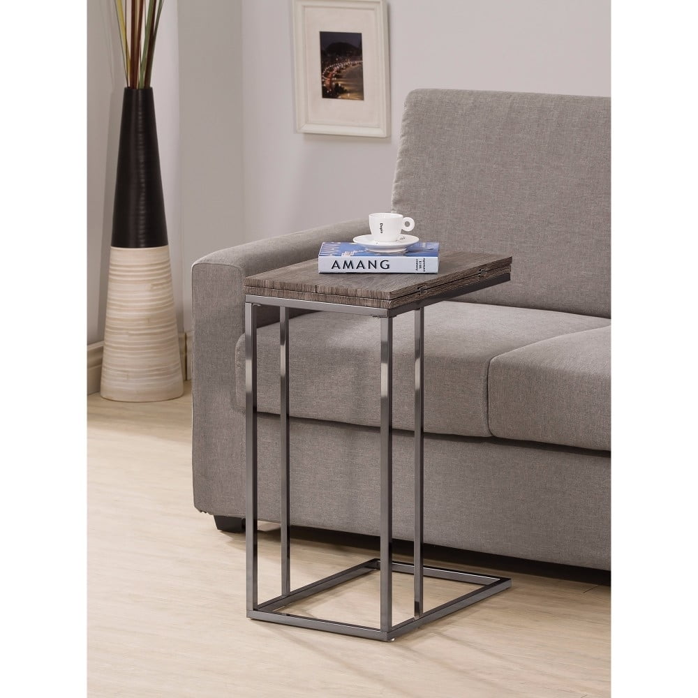 Weathered Gray Metal and Wood Rectangular Snack Table