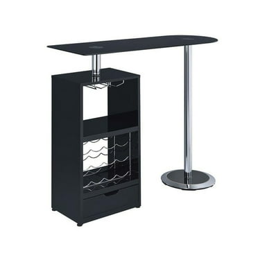 Coaster Contemporary Wood Pub Table with Wine Storage in Black