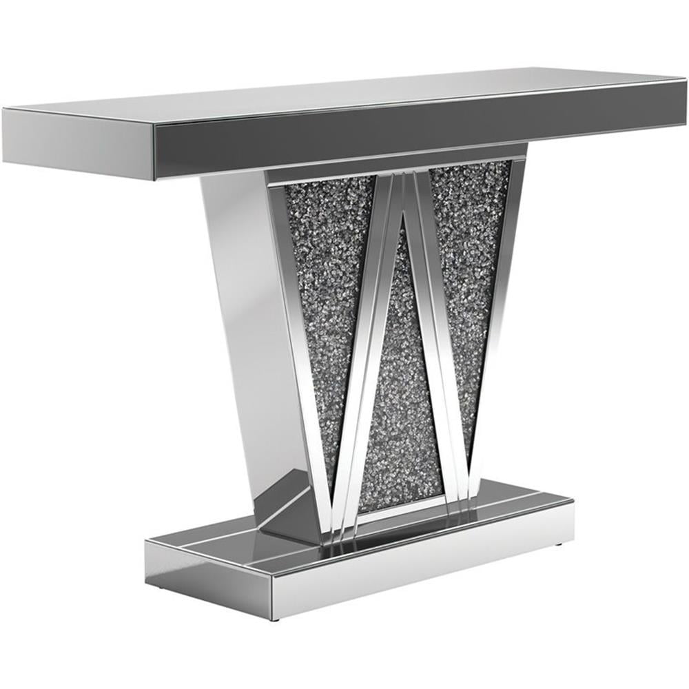 Silver Mirrored Glass and Wood Console Table, 47"