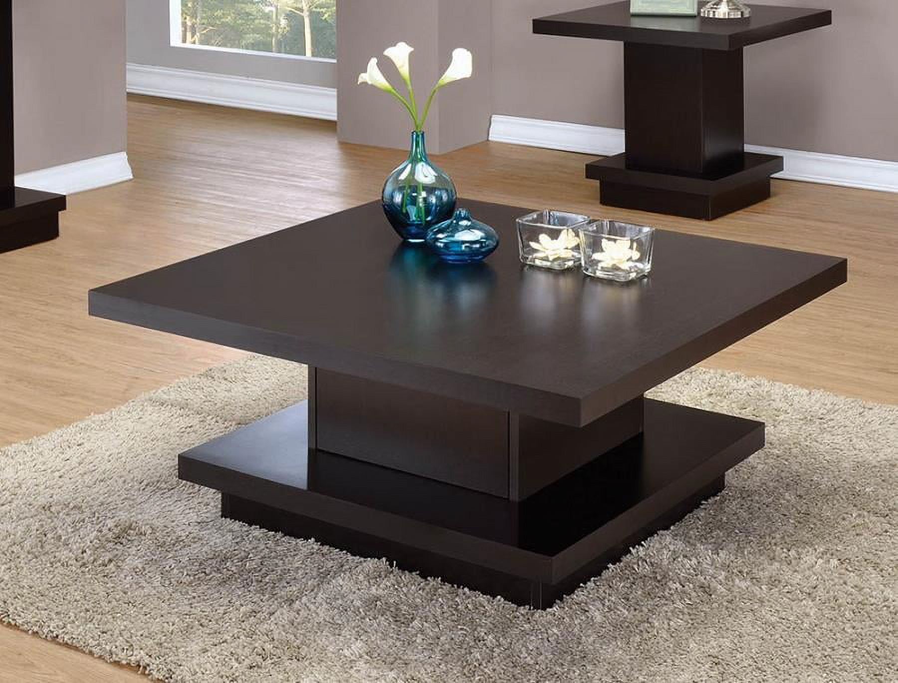 Black Square Wood Coffee Table with Storage