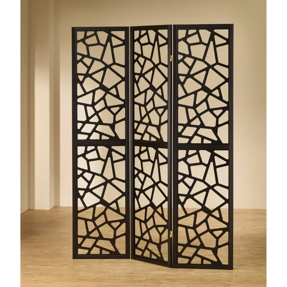 Nailan 3-Panel Room Divider Folding Screen Black Open Mosaic