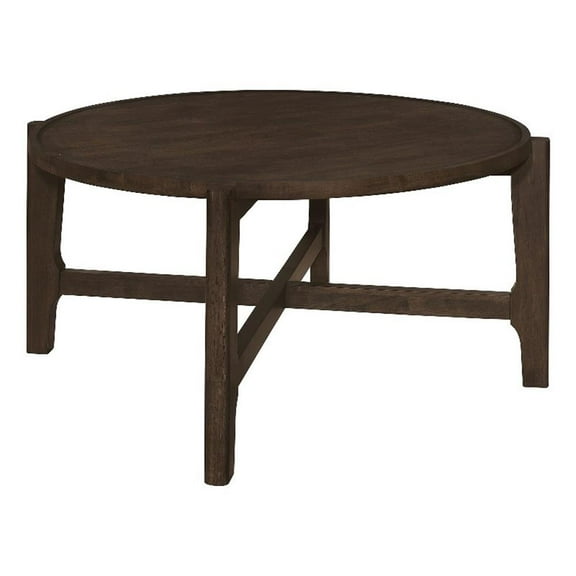 Cota Round Solid Wood Coffee Table Dark Brown