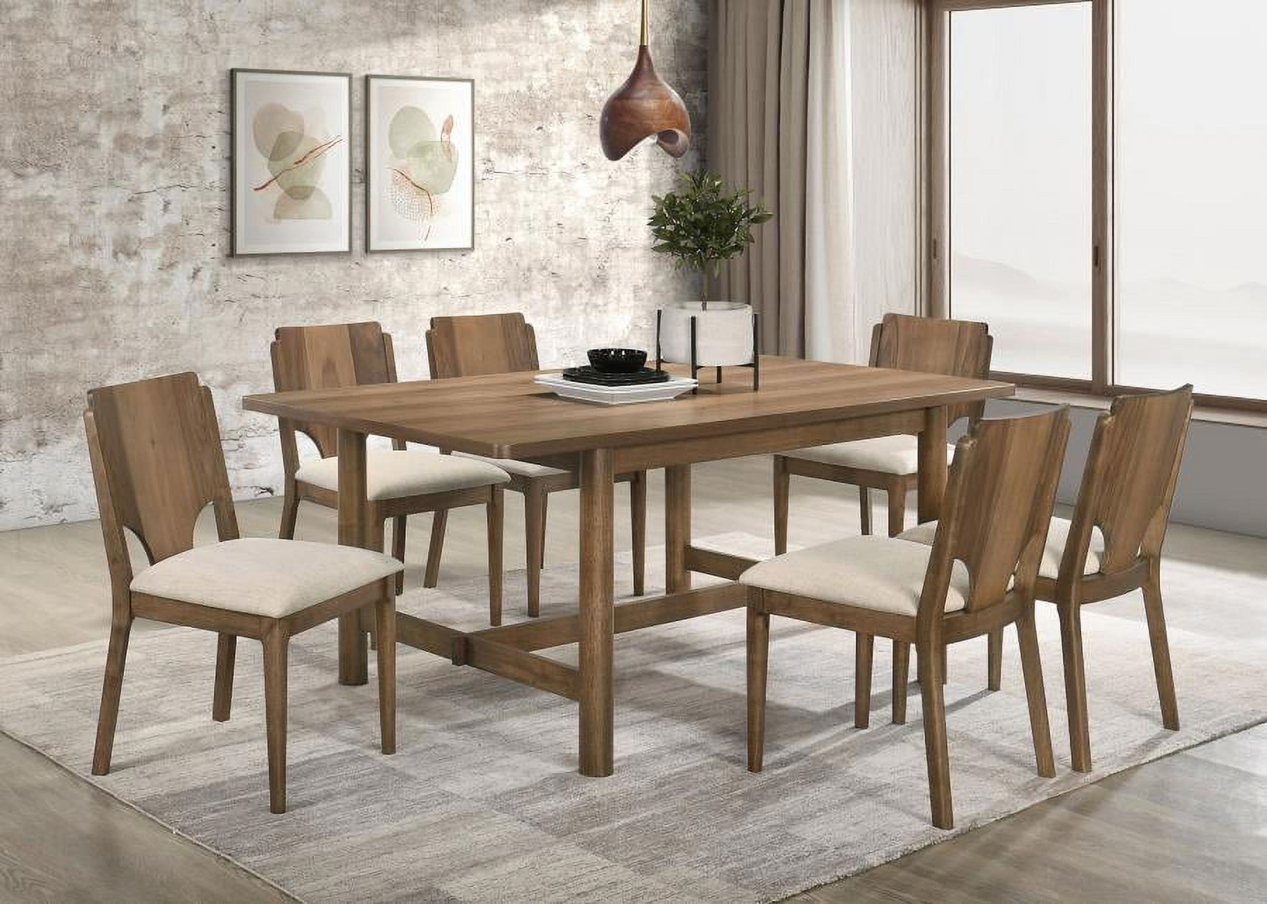 Walnut Rectangular Dining Table Set with Beige Upholstered Chairs
