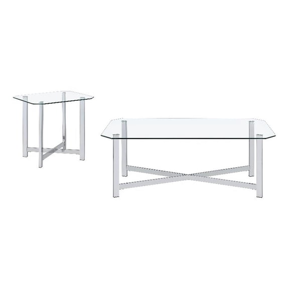 Coaster Cronin 2-piece Tempered Glass Top Metal Base Coffee Table Set in Chrome