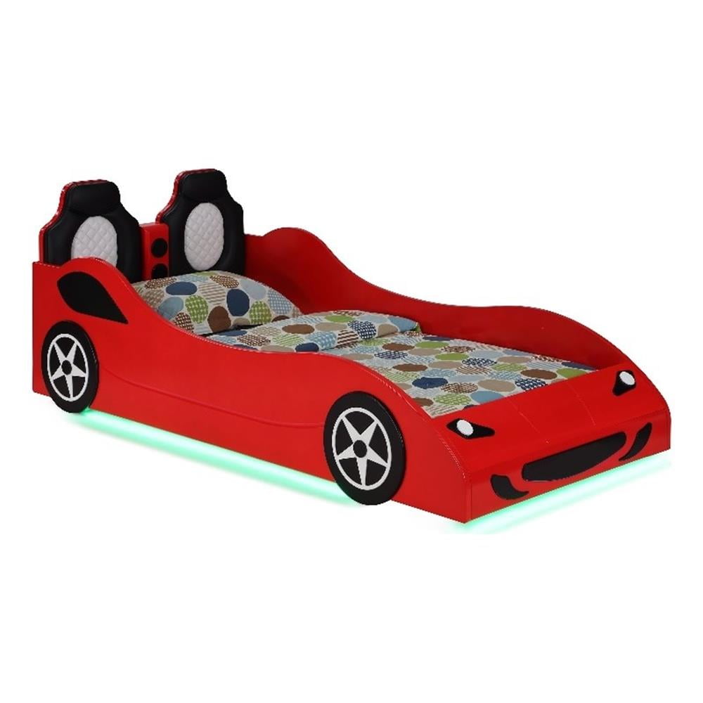 Coaster Cruiser Wood Twin LED Race Car Bed with 7-inch Mattress in