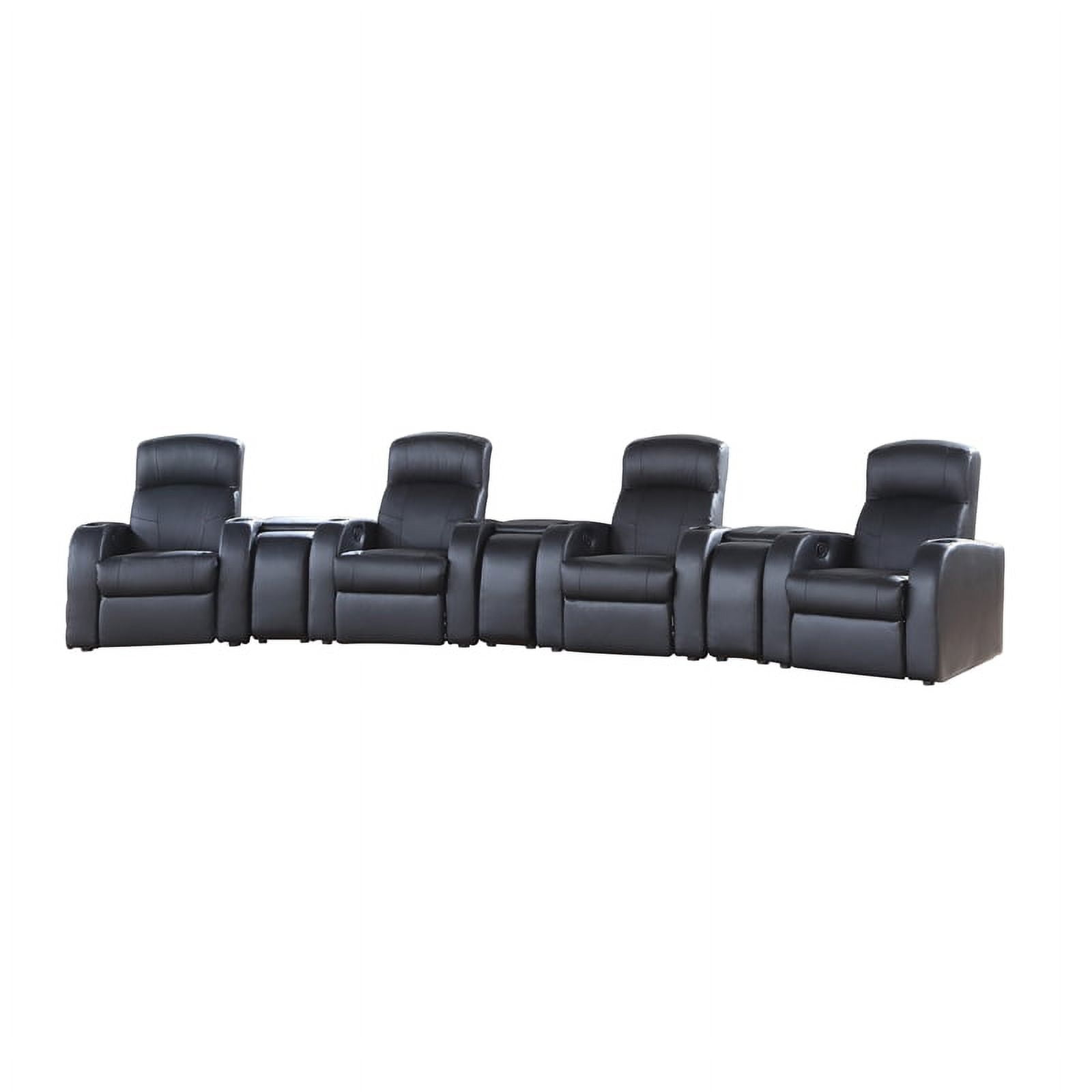Black Leather Manual Reclining Home Theater Sofa Set with Cup Holders