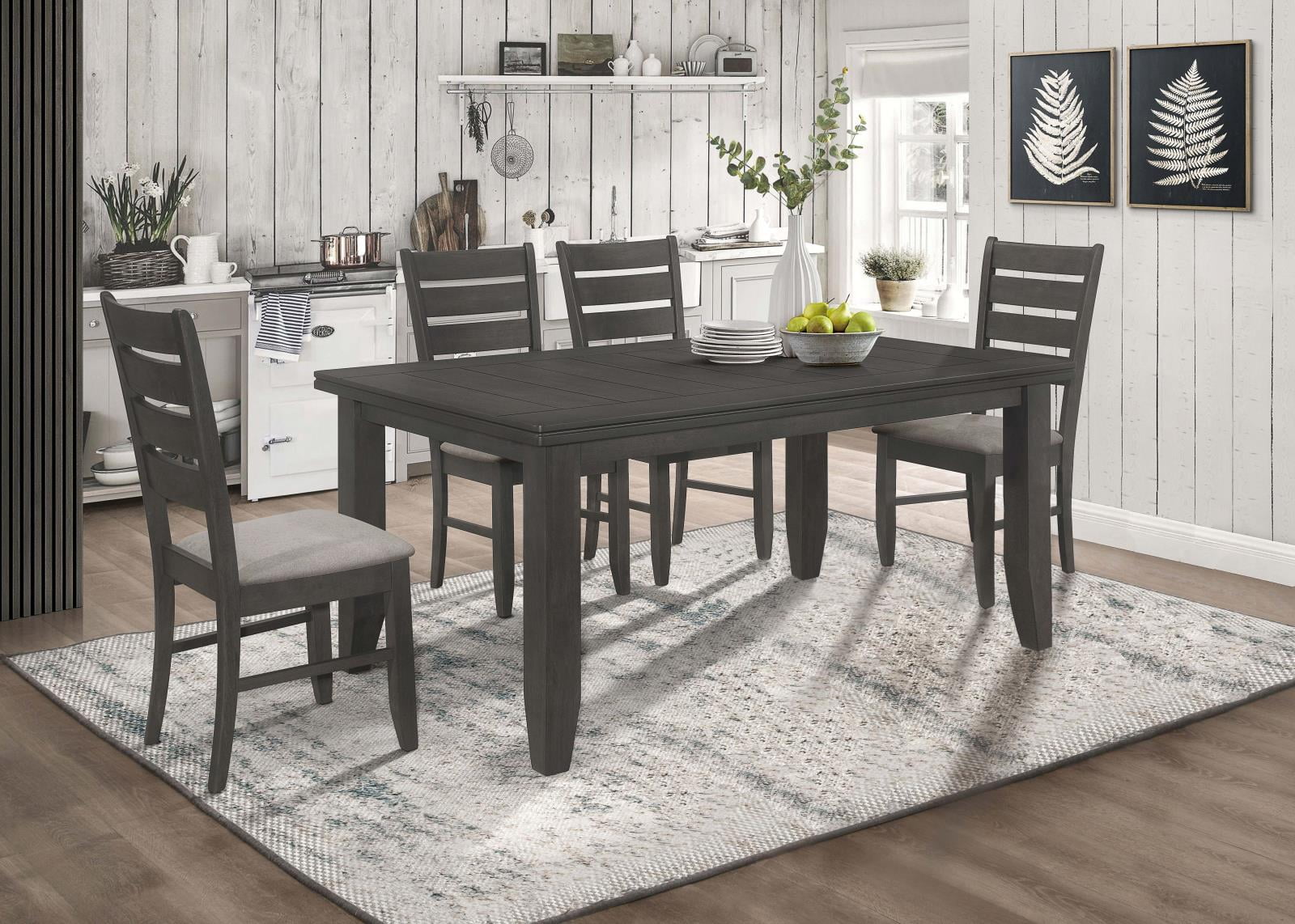 Gray 5-Piece Rectangular Farmhouse Dining Set with Upholstered Chairs