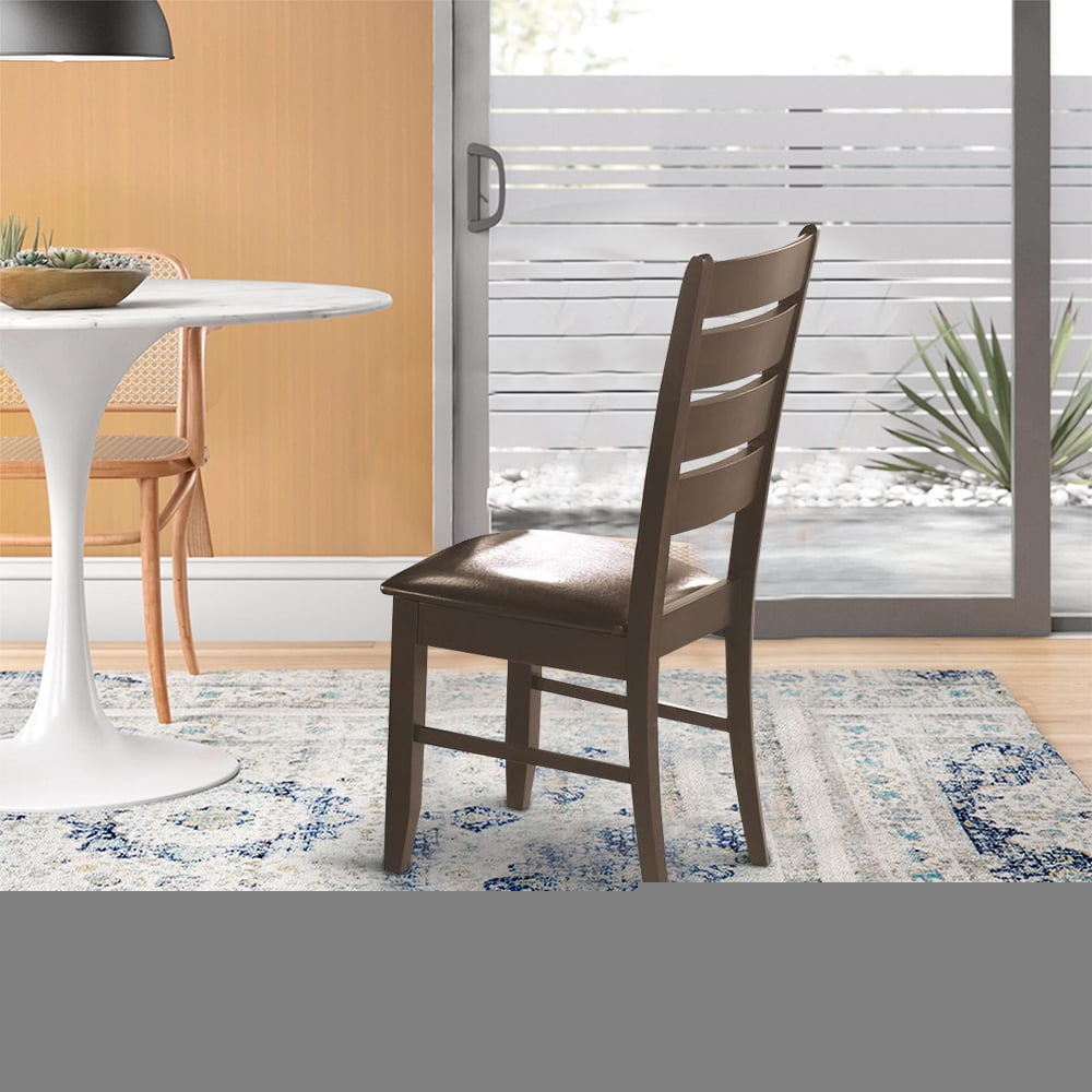 Espresso Brown Faux Leather Upholstered Ladderback Side Chair