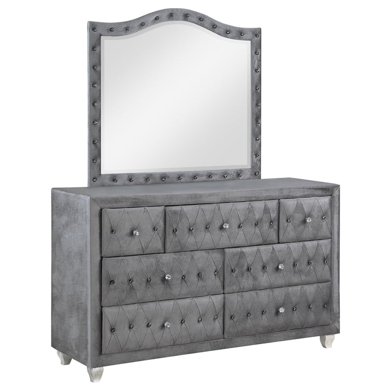 grey velvet dresser with mirror Furniture of America Carissa Gray Dresser