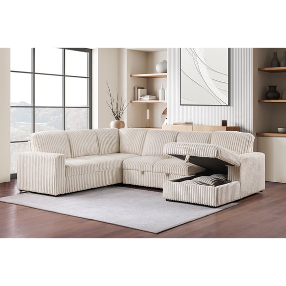 Coaster Devonshire Sleeper Sectional Sofa Storage Chaise, Camel
