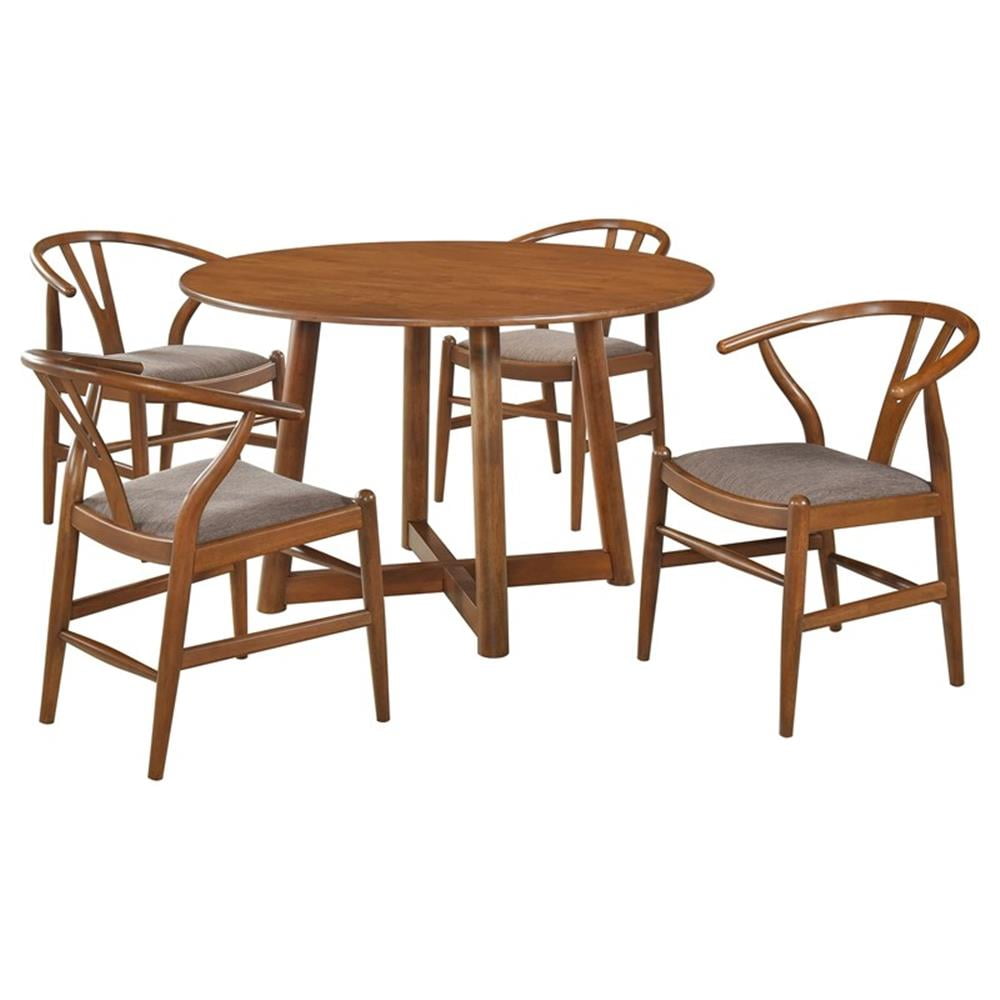 Walnut Round Solid Wood Dining Set with 4 Chairs