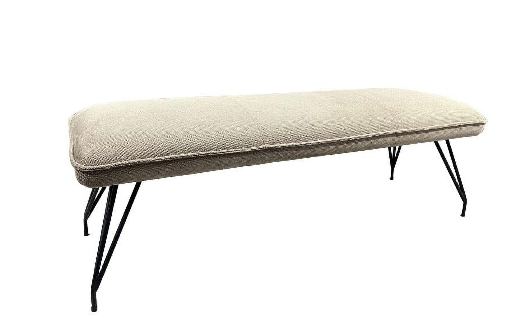 Beige Mid-Century Modern Upholstered Dining Bench with Hairpin Legs