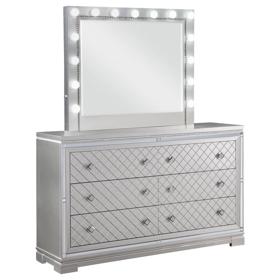 Coaster Eleanor Rectangular 6-drawer Wood Dresser with Mirror Silver