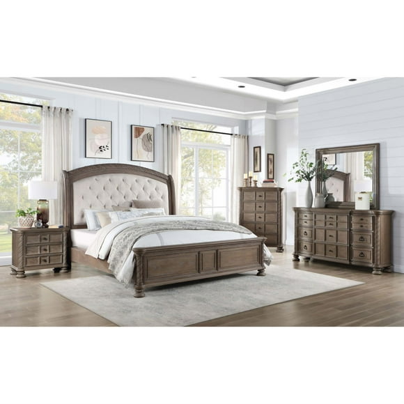 Coaster Emmett 5-piece Wood Eastern King Bedroom Set in Walnut and Beige