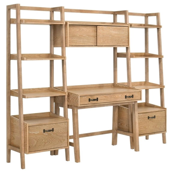 Coaster Fabian 4-Piece Wood Desk and Bookshelf Set in Distressed Light Brown