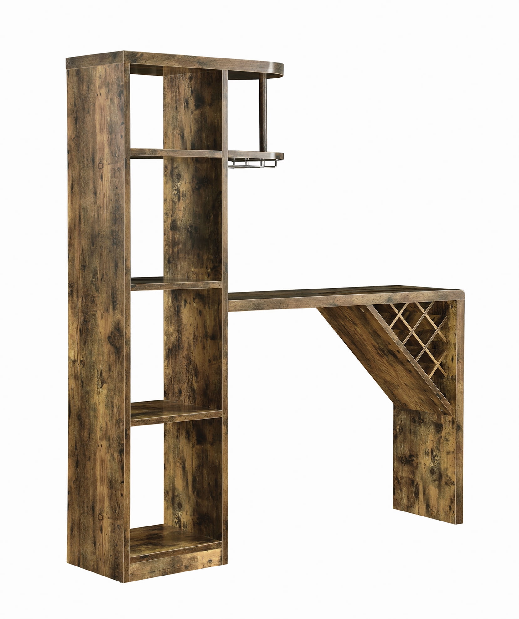 Antique Nutmeg 5-Shelf Rustic Bar Table with Storage