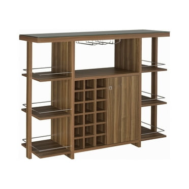 Coaster Farmhouse Wood Bar Unit with Wine Bottle Storage in Walnut
