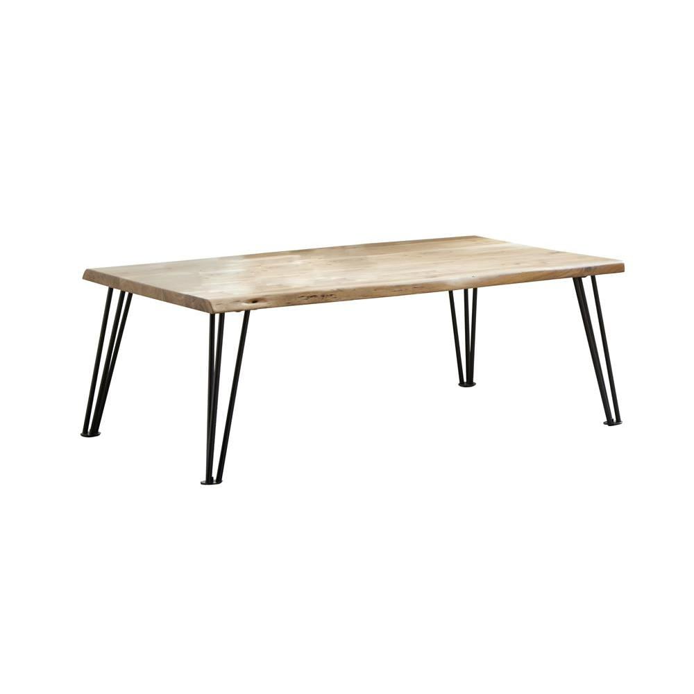 Natural Acacia Wood Rectangular Coffee Table with Black Metal Hairpin Legs