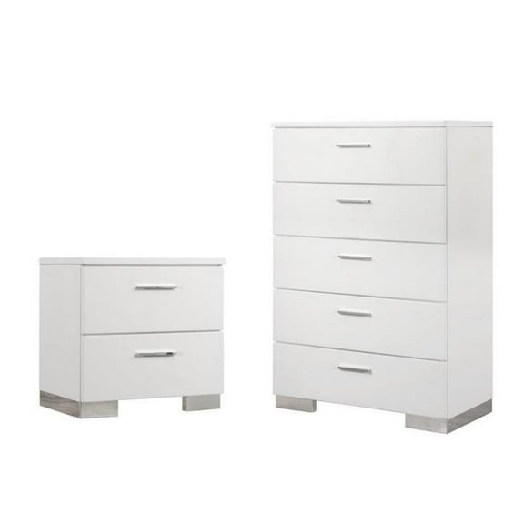 Coaster Felicity 2PC Simple Chest and 2 Drawer Nightstand in White