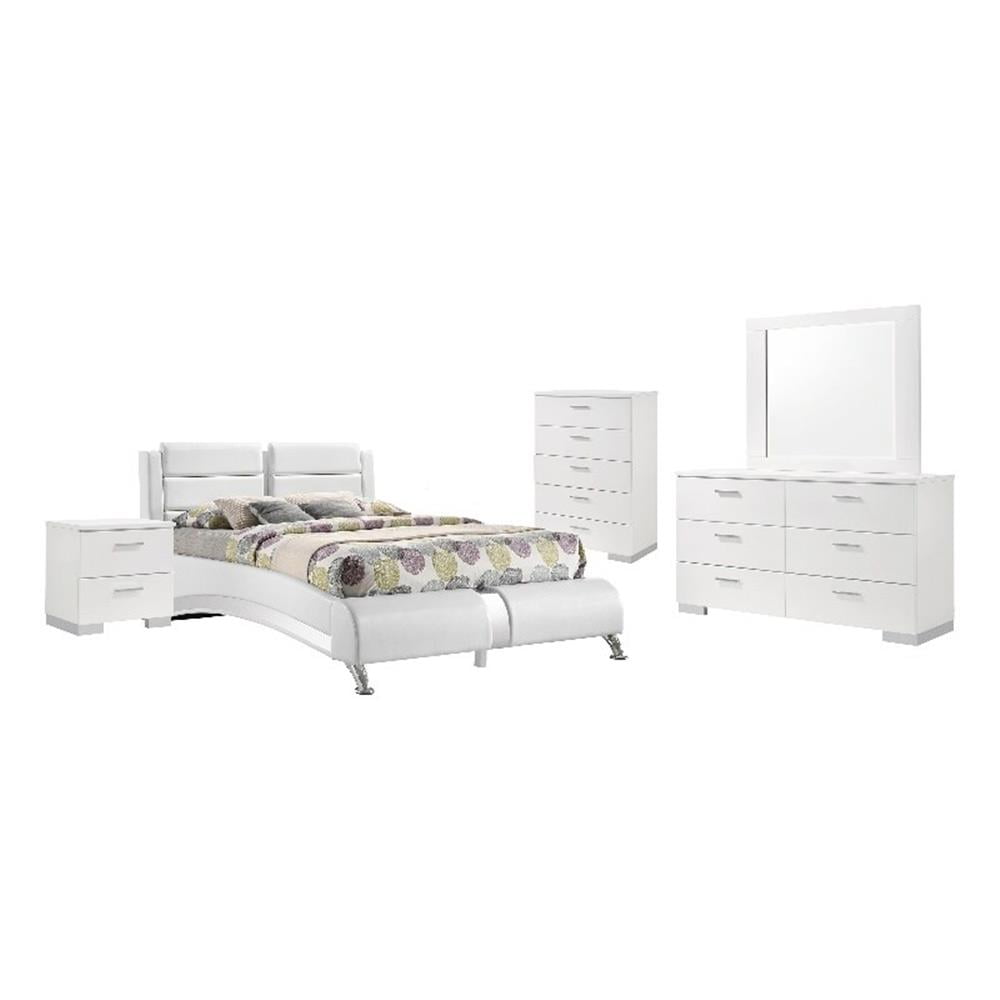 Glossy White 5-Piece Queen Bedroom Set with Chrome Accents