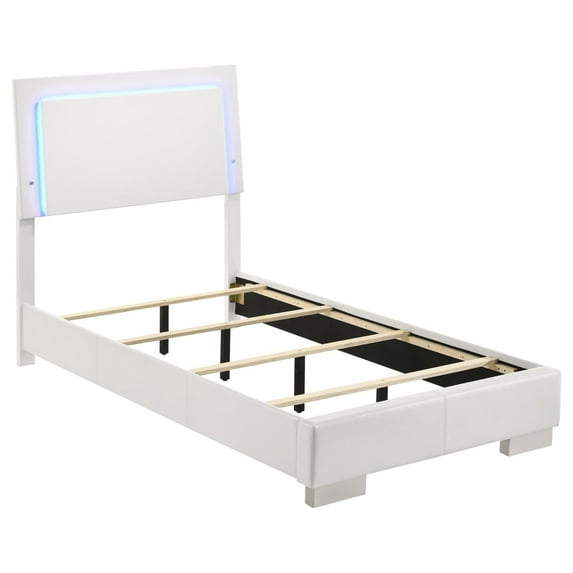 Coaster Felicity Faux Leather Twin Panel Bed with LED Lighting in White