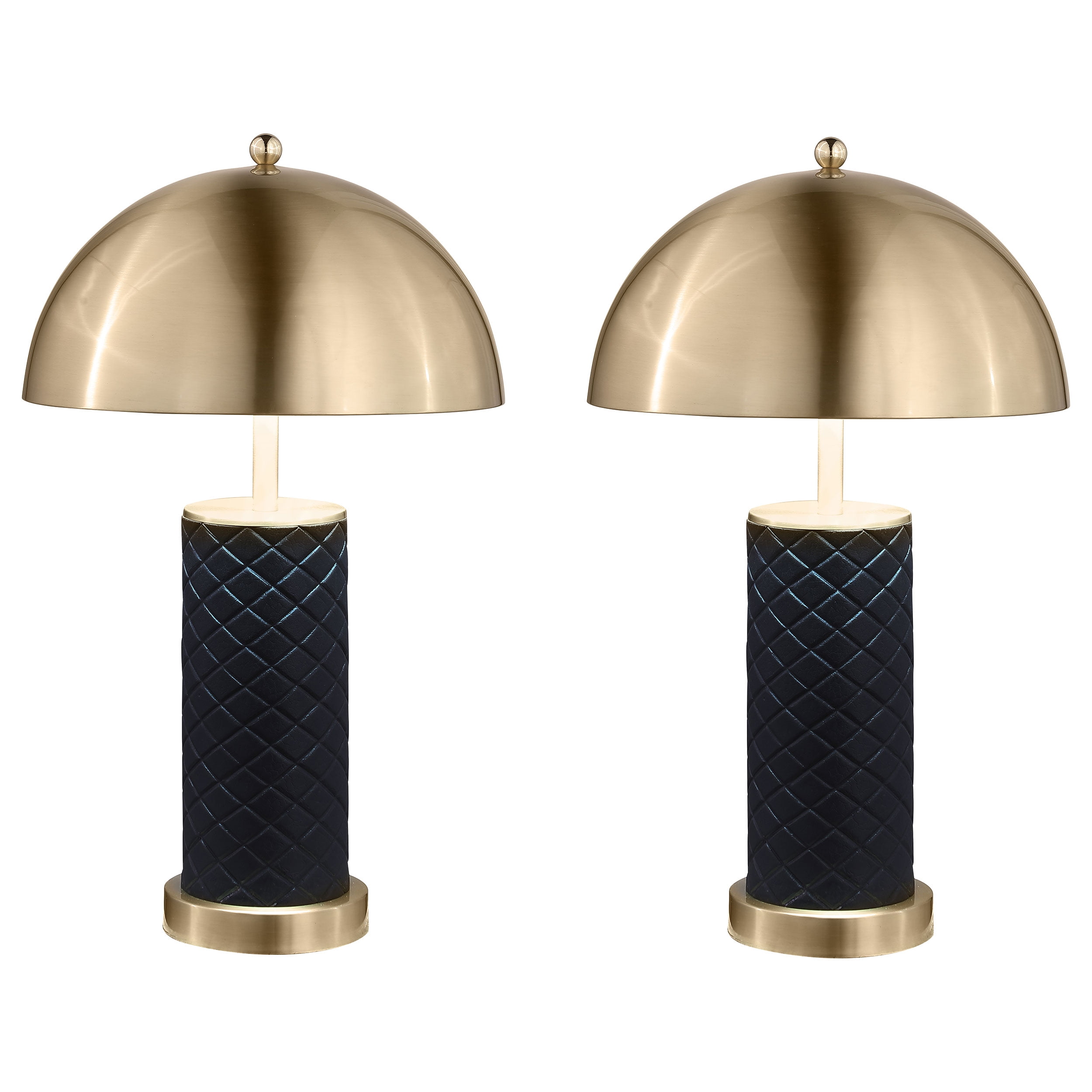 Ferris Black Faux Leather and Gold Dome Table Lamp Set